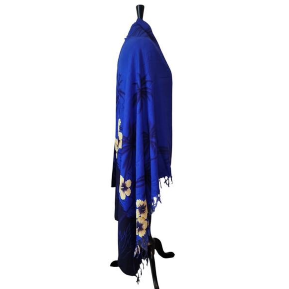 Blue Tropical Floral Scarf Shawl – Lightweight Summer Cover-Up – 70” x 36” - Picture 3 of 4